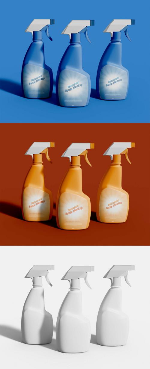 Three Spray Cleaner Bottles Mockup