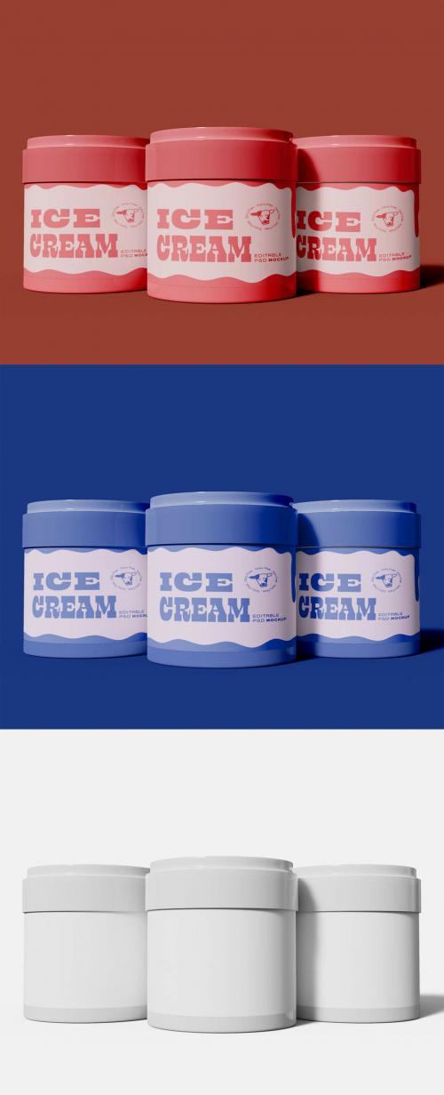 Three Ice Cream Jars Mockup