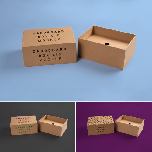 Cardboard Package Brown Box with Editable Top and Side Lid on Customizable Background