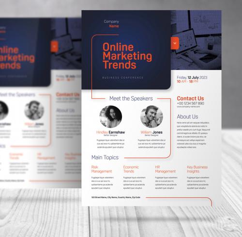 Online Event Business Flyer with Blue and Orange Accents