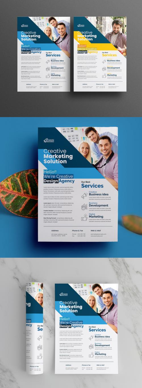 Corporate Flyer Layout with Blue & Yellow Accents