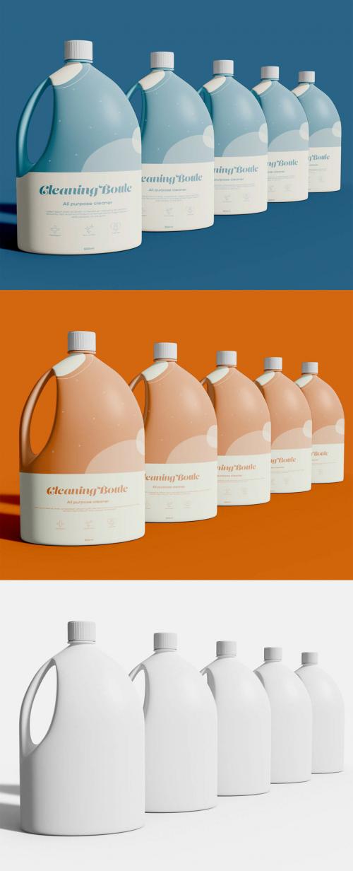 Five Plastic Cleaning Bottles Mockup