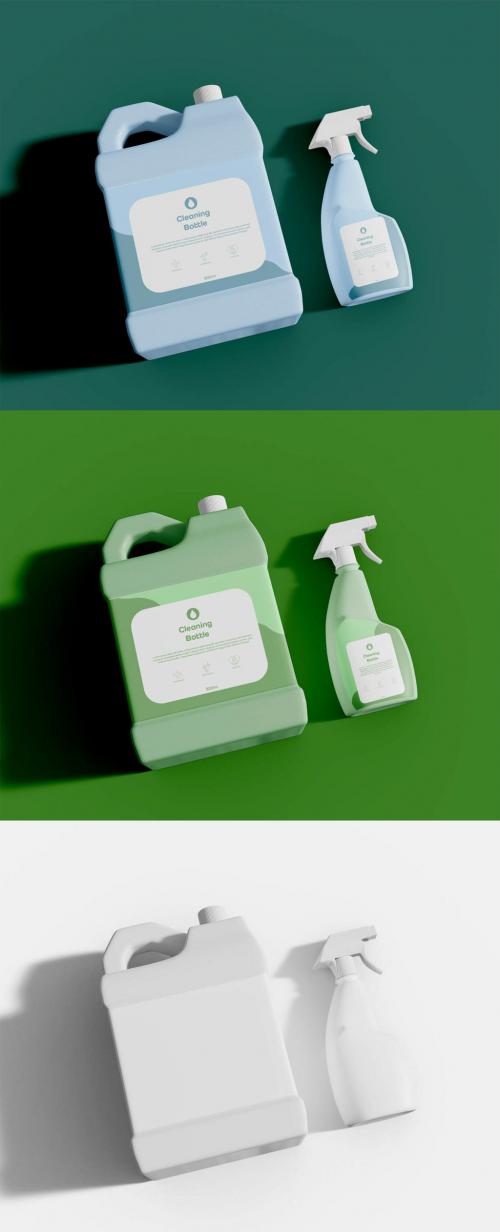 Plastic Spray and Cleaning Bottle Mockup