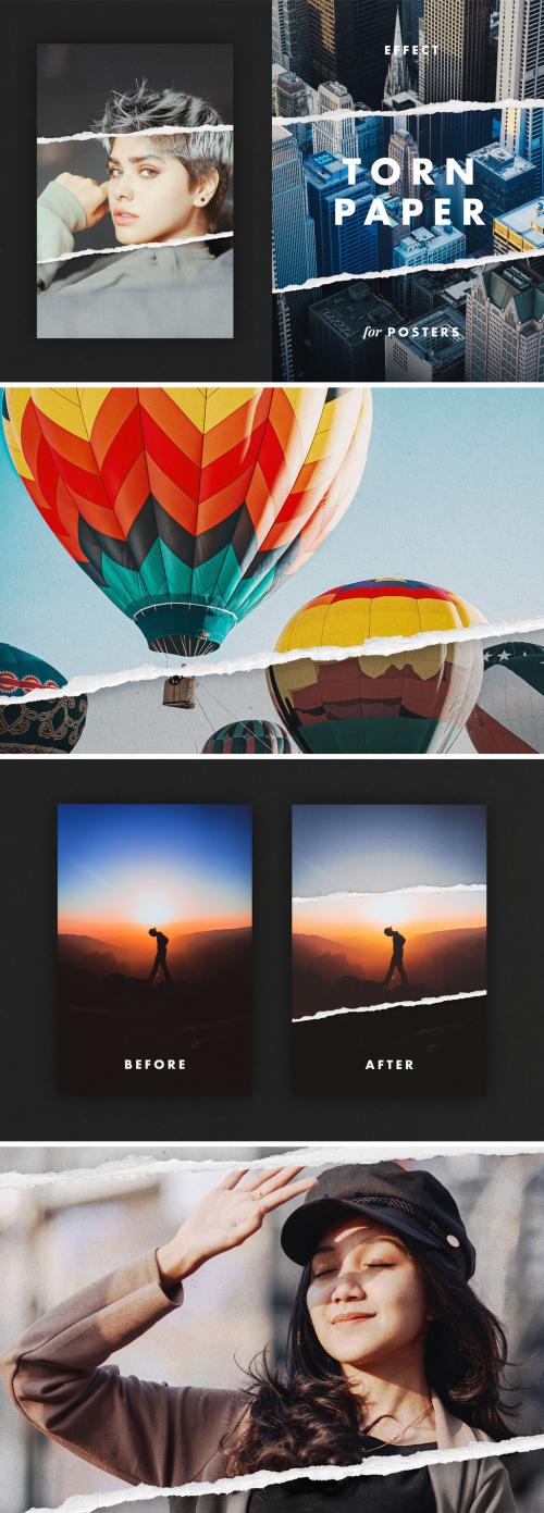 Torn Paper Collage Photo Effect Mockup