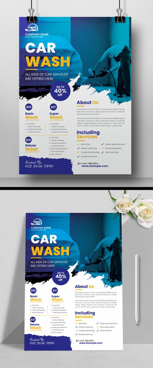 Blue Car Wash Flyer Poster Layout