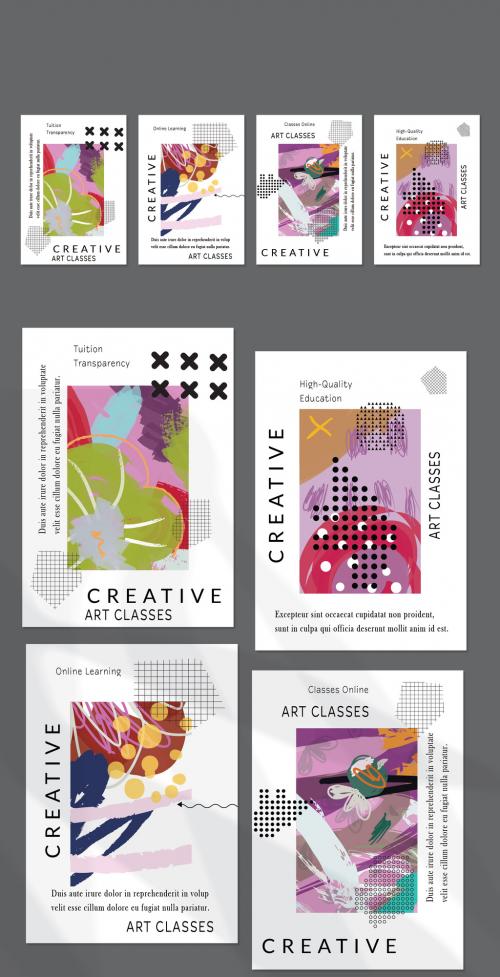 Flyer Layout with Black Geometric Shapes and Abstract Bright Rectangle on White