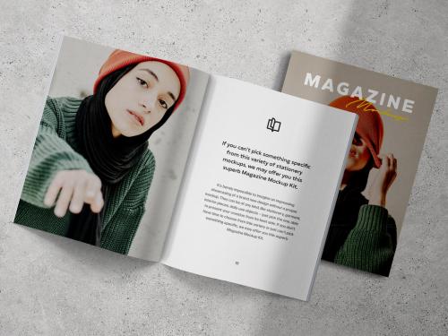 Magazine Spread and Cover Mockup Scene