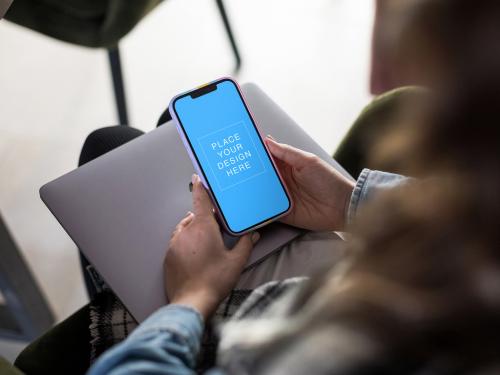 Freelancer Businesswoman with Phone Mockup