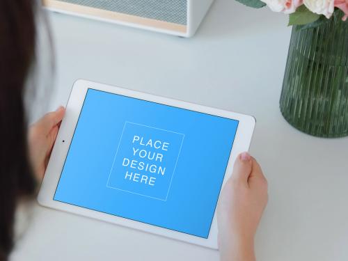 Pov Freelancer Is Working on Tablet Mockup