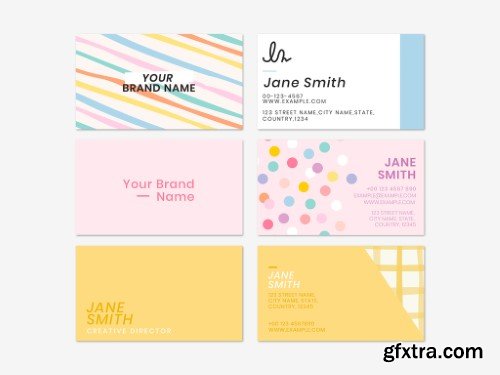 Business Card Template with Cute Pastel Pattern Set