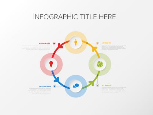 Simple Light Infographic Cycle with Four Relief Circle Icon Elements and Arrows