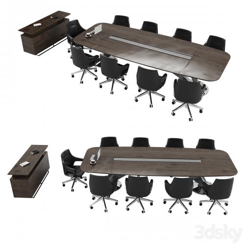 Meeting Table with Office Chairs and Cabinet