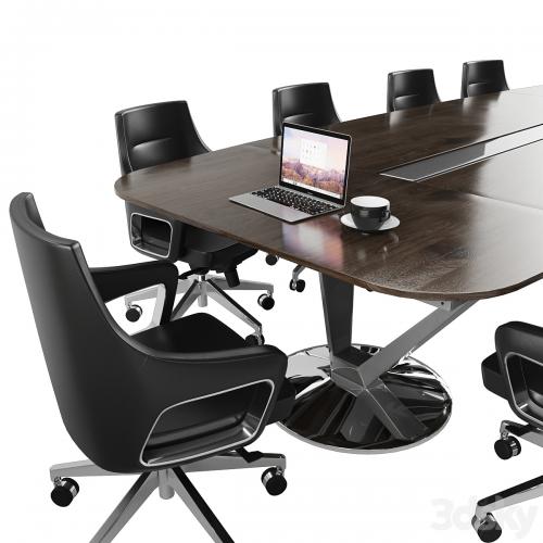 Meeting Table with Office Chairs and Cabinet