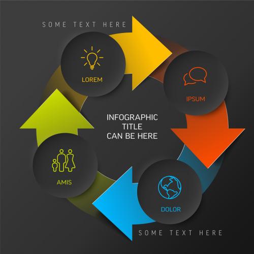 Four Circles with Arrows Dark Cycle Steps Process Infographic