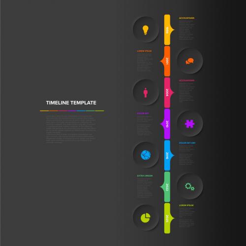 Seven Circle Steps Simple Vertical Dark Timeline Process Infographic