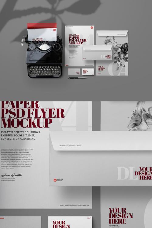 Stationery Mockup A4 Dl Envelope Typewriter