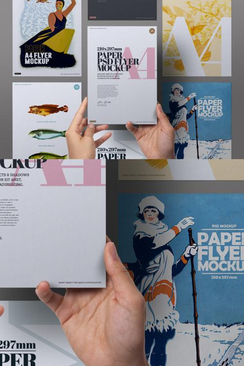 Hands Holding Flyer Mockup A4 Set