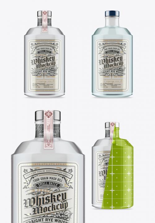 Clear Liquor Glass Bottle Mockup