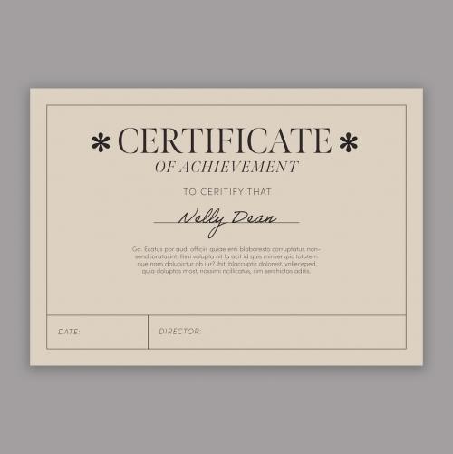 Minimal Certificate Achievement Layout with Beige Accent