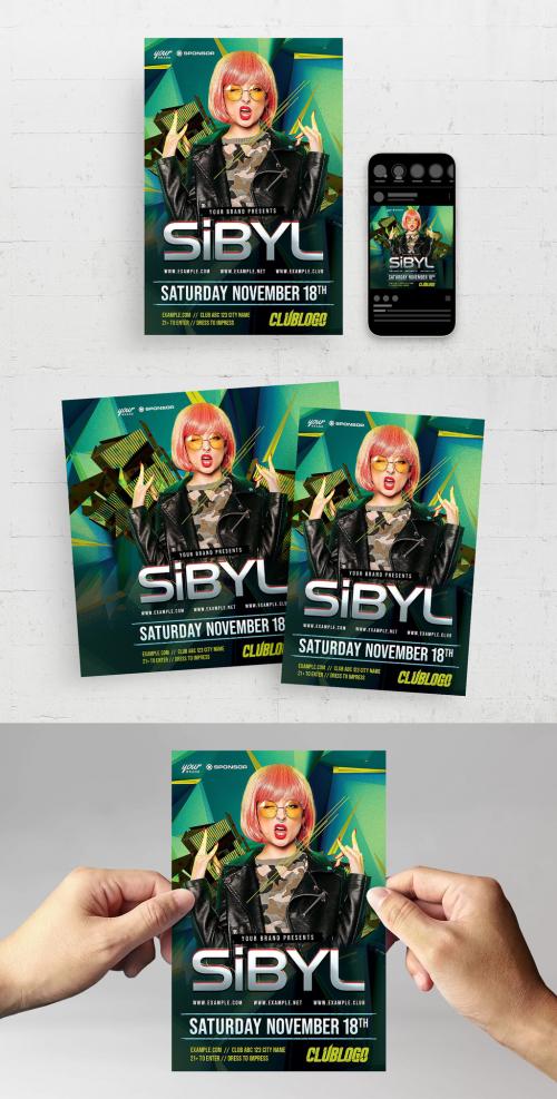 Nightclub Event Flyer with Futuristic Geometric Elements