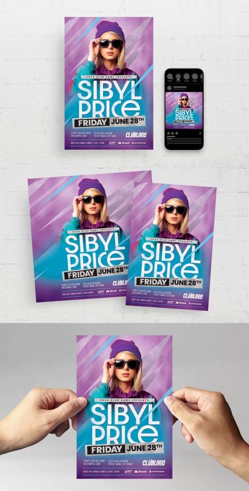 Modern Dj Nightclub Flyer with Blue and Pink Accents