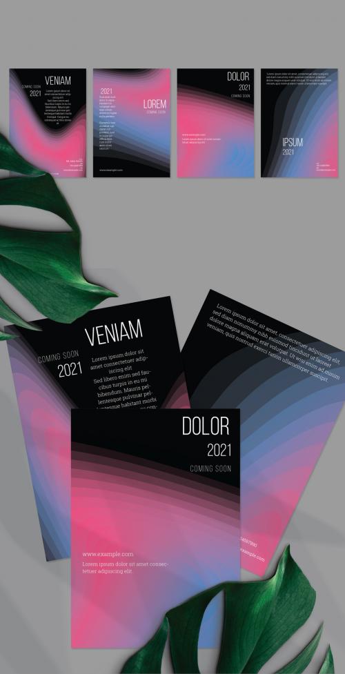 Flyer Layout with Gradient Blend Wavy Shapes on Black