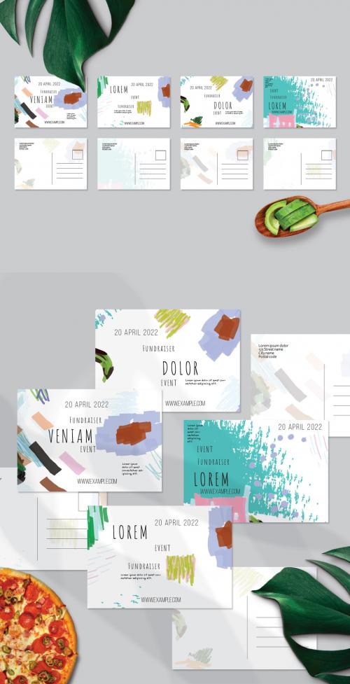 Postcard Layout with Bright Abstract Strokes for Universal Fundraiser Event