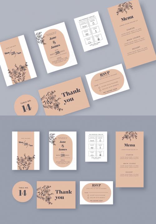 Beige and White Wedding Card Stationery or Invitation Card Layout