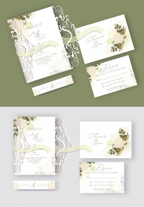 Floral and Lace Decorated Wedding Card Stationery or Invitation Card Layout