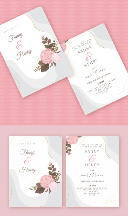 Floral Wedding Card Stationery or Invitation Card Layout