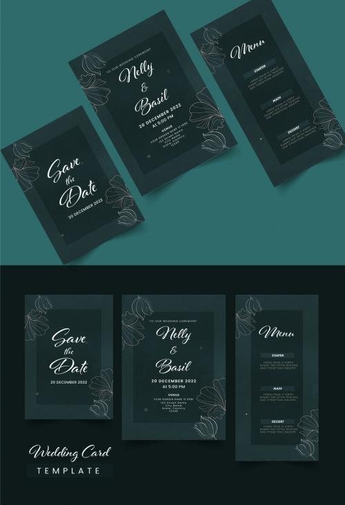 Green Wedding Card Stationery or Invitation Card Layout