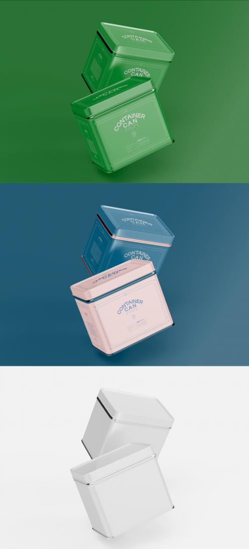 Two Levitating Square Tin Cans Mockup