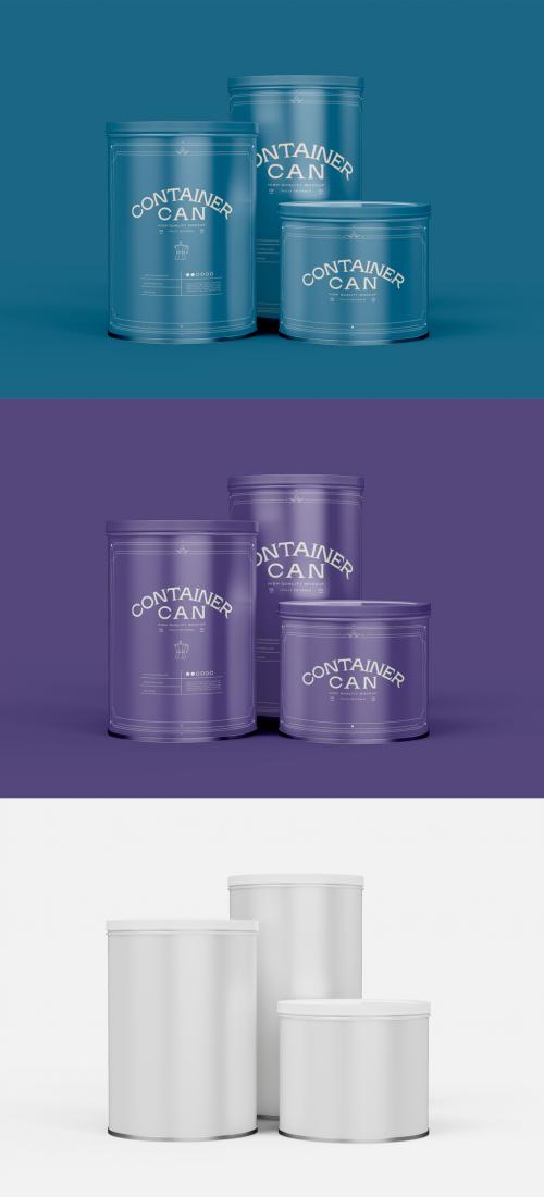 Set of Round Tin Cans Mockup