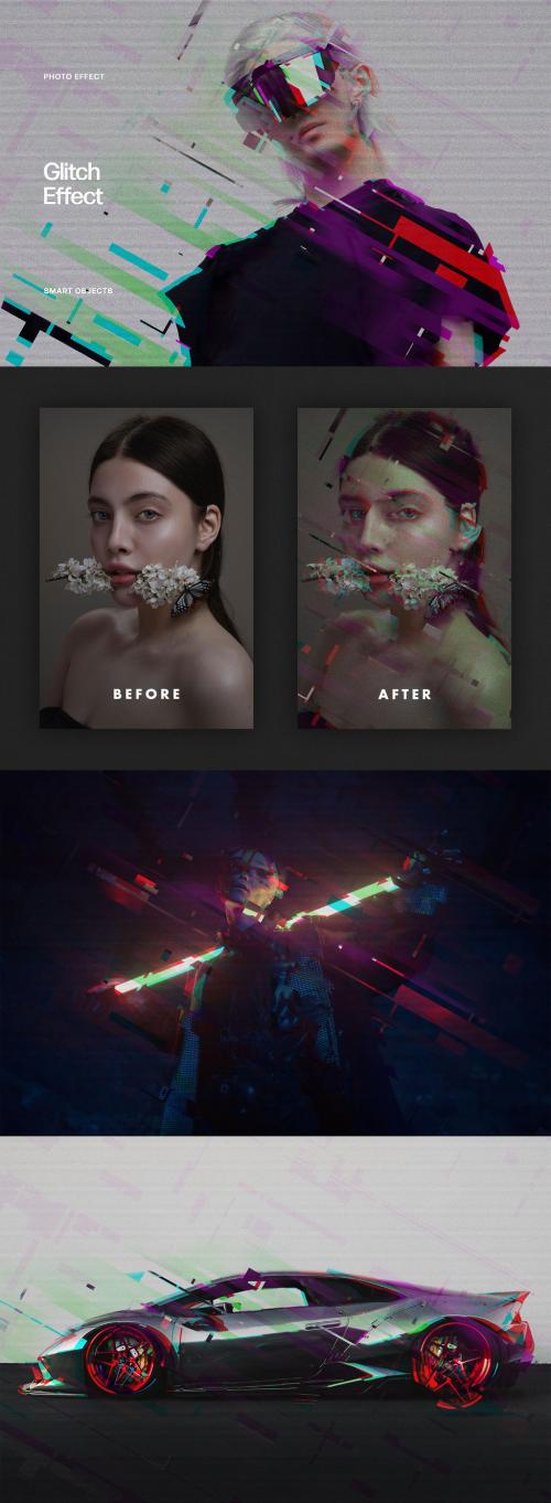 Cyberpunk Glitch Photo Effect Mockup