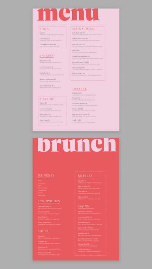 Bold Menu Layout with Pink and Orange Accent