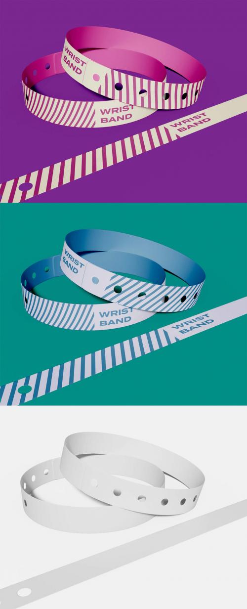 Three Wristbands Mockup