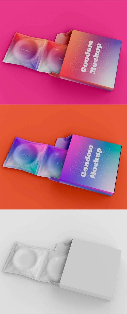 Pair of Condoms with Box Mockup