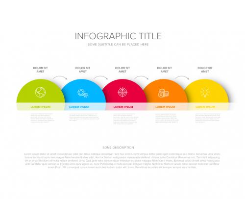 Five Circle Steps Elements Layout with Stripe and Arrows