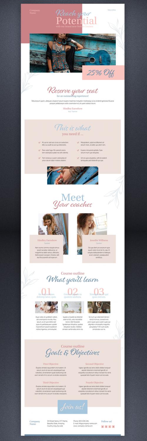 Courses Promotion Email Newsletter with Pink and Blue Accents