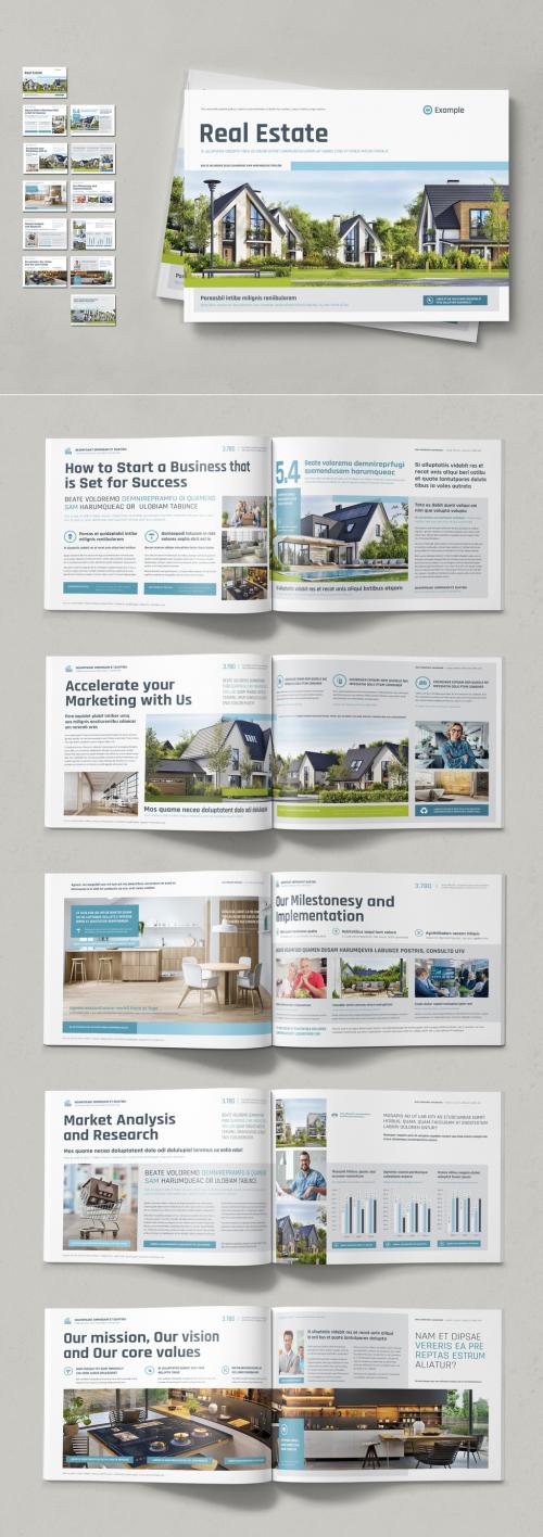 Landscape Layout for Business Brochure with Light Blue and Gray Elements