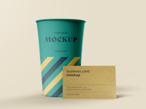 Take Away Paper Coffee Tea Cup and Business Card Mockup