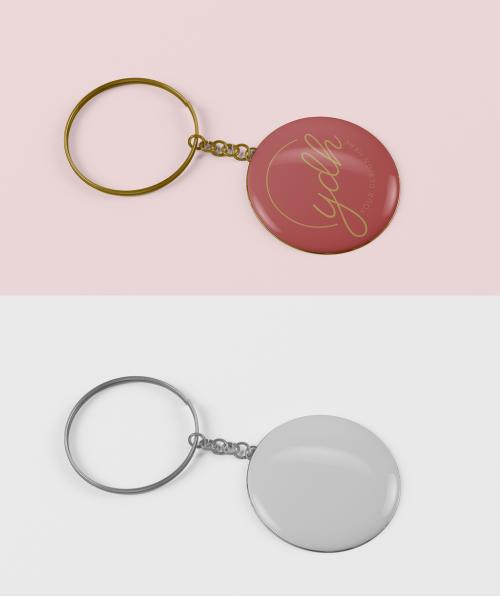 Round Keyring and Metal Chain Mockup