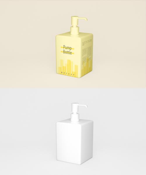 Matte Square Dispenser Bottle with Pump Mockup