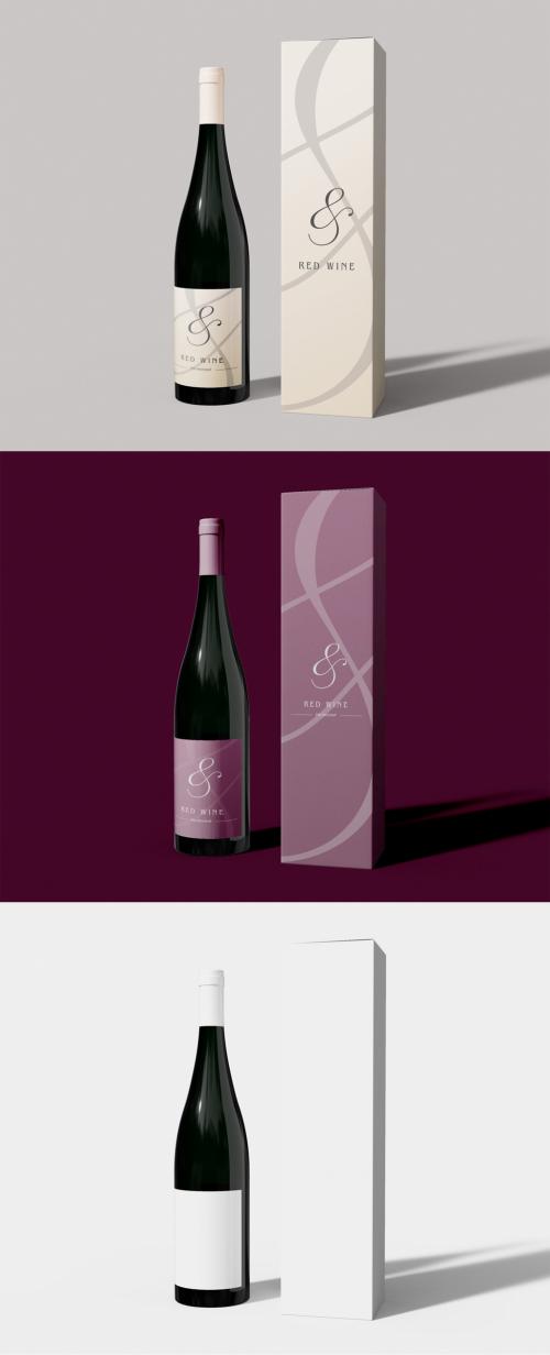 Wine Bottle with Box Mockup