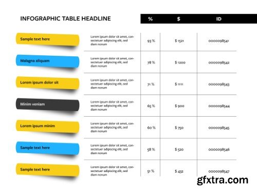 Infographic Table Layout with Colored Stickers