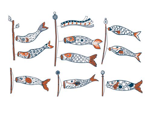 Japanese Koi Kite Illustrations Koinobori Culture