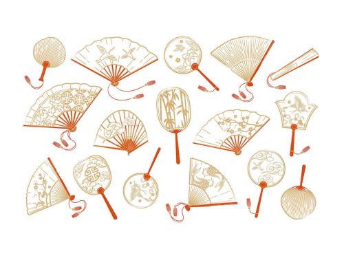 Chinese Asian Japanese Fan Vector Illustration Set