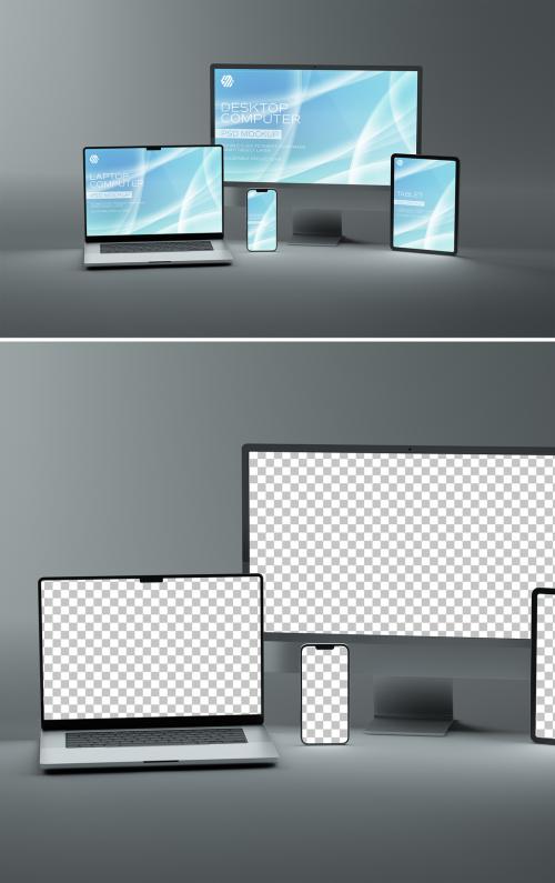 Devices Mockup with Smartphone Desktop Computer Laptop and Tablet