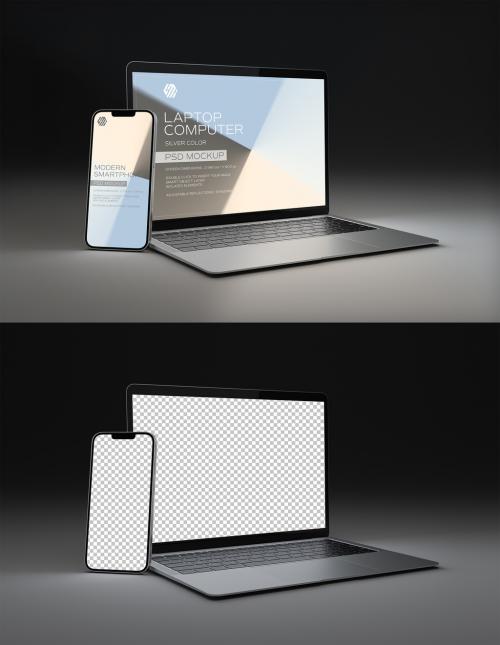 Mobile Phone and Laptop Mockup Isolated on Black Background