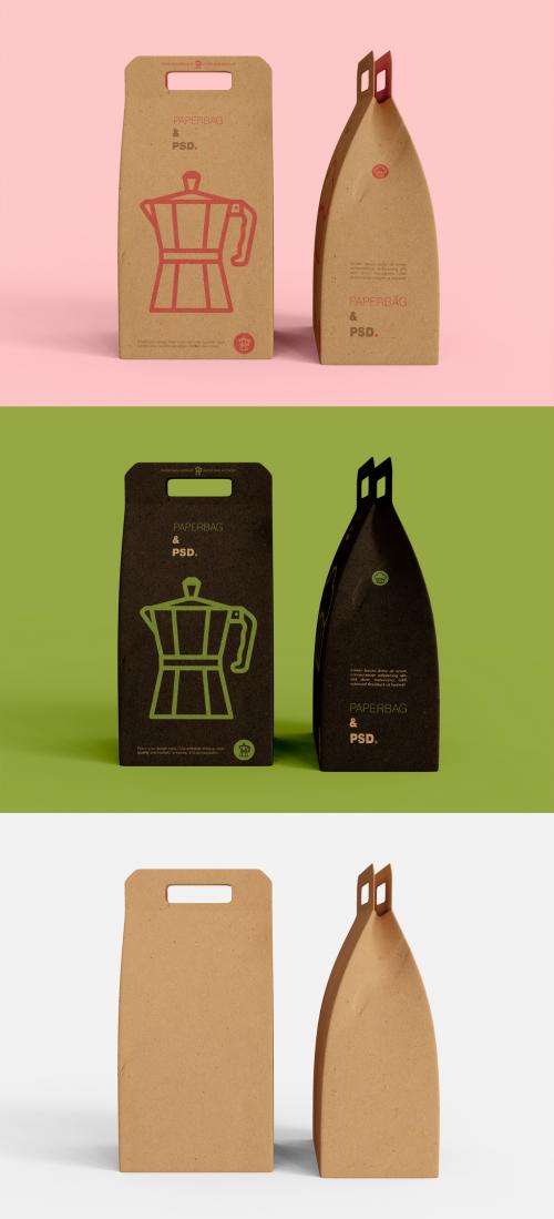 3D Two Sides of Lunch Kraft Bag Mockup